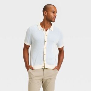 Goodfellow & Co - Men's Short Sleeve Full Button Sweater - Goodfello Cream/Blue